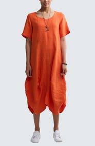 LUUKAA Yalina Solid Linen Balloon Dress