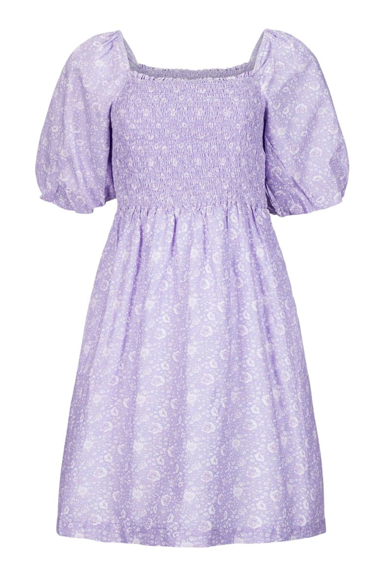 Women's Organic Smocked Bubble Sleeve Dress, Alternate, color, Lavender Field Floral