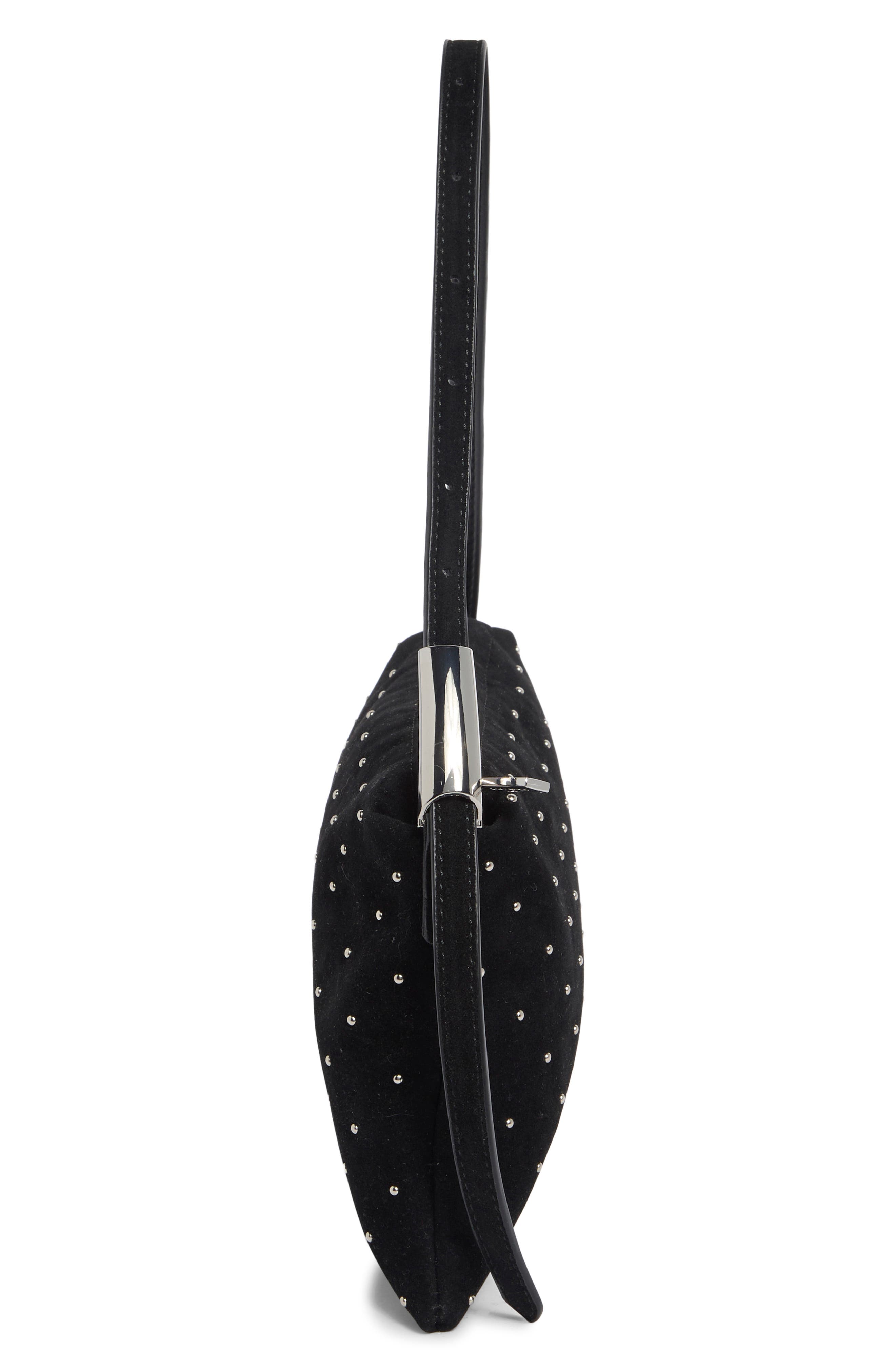 Studded Faux Suede Hobo, Alternate, color, BLACK