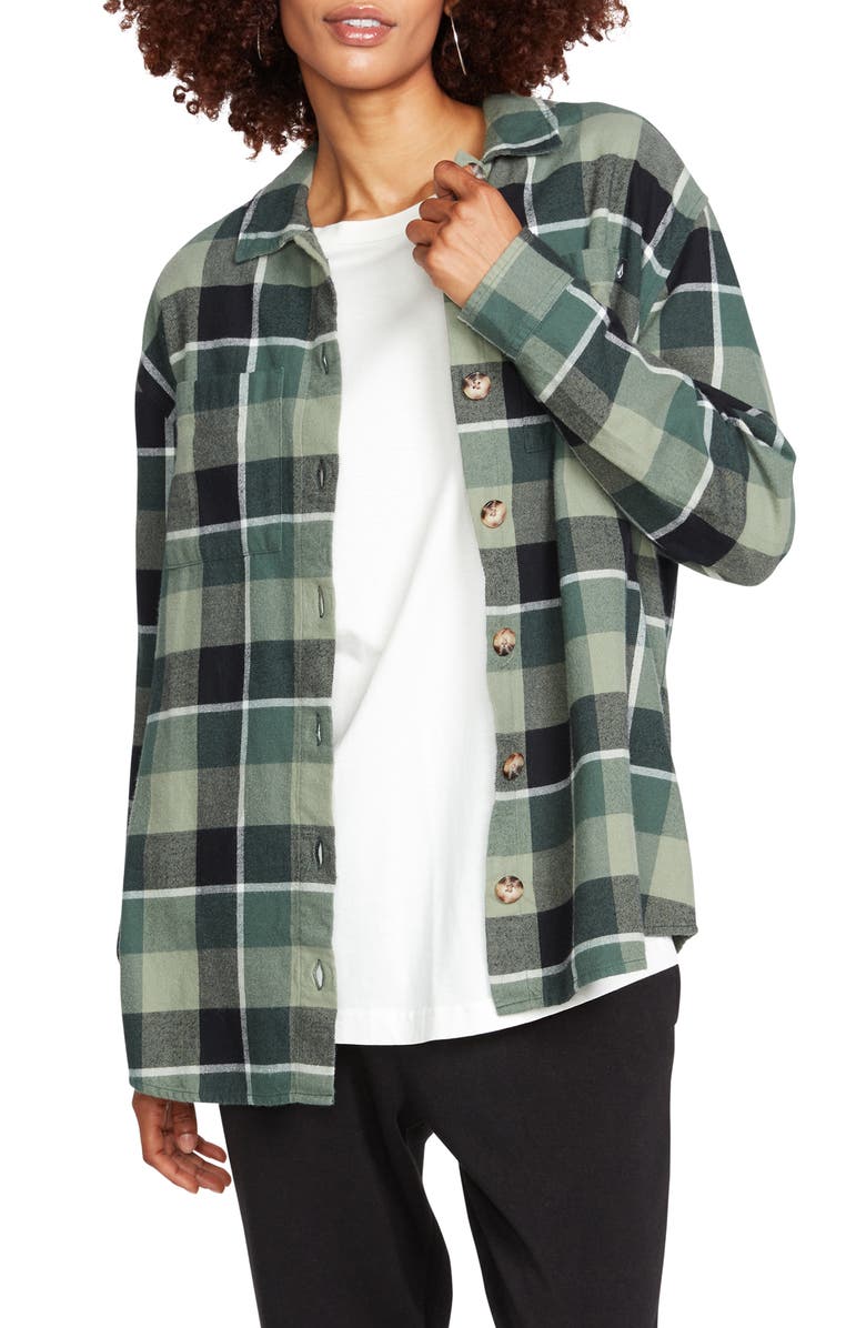 Volcom Oversize Me Plaid Cotton Flannel Shirt, Main, color, 