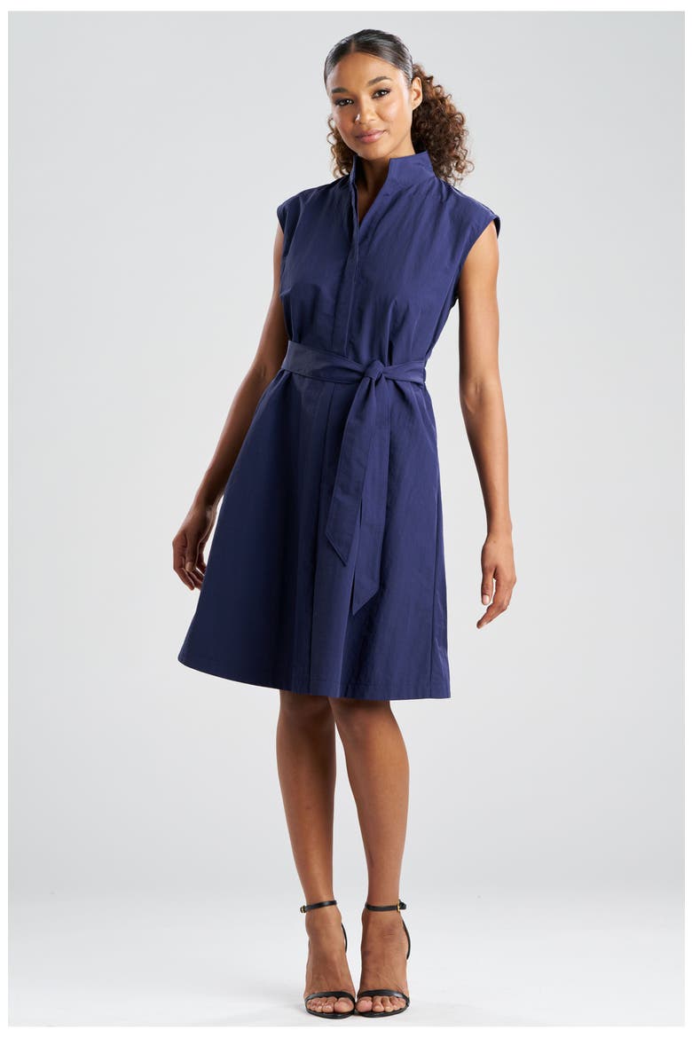 Solid Taffeta Tie Front Dress, Main, color, NAVY
