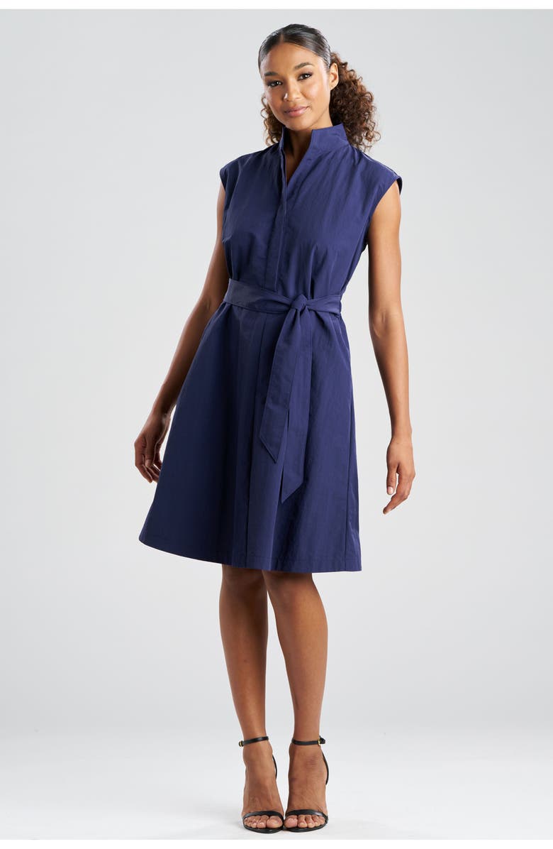 N Natori Solid Taffeta Tie Front Dress, Main, color, Navy