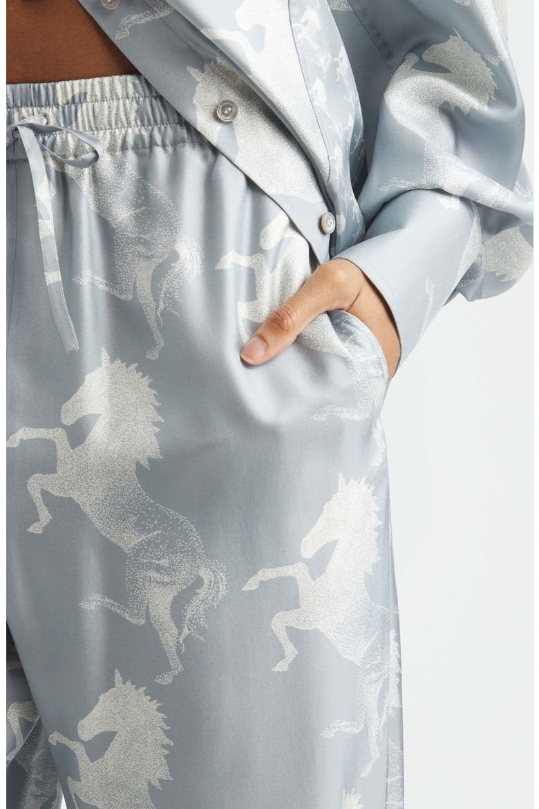 Horse Print Paneled Silk Drawstring Pants, Alternate, color, BLUE/ CREAM