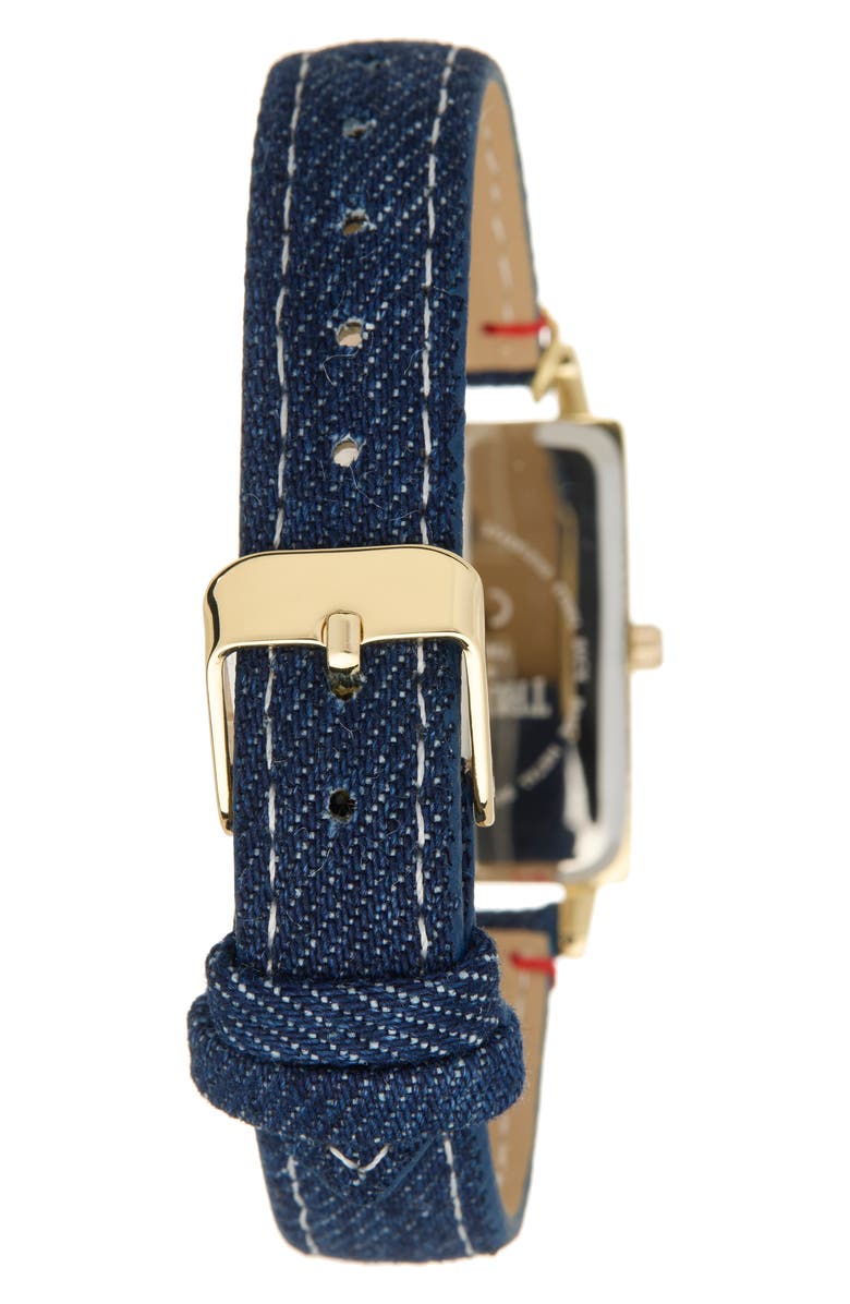 True Religion Charm Tank Denim Strap Watch, 25.4mm, Alternate, color, Gold