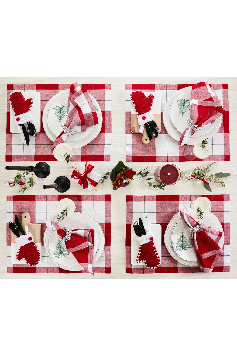 Linen Dinner Napkins Set of 4, 18 x 18" - Very Merry Plaid, Alternate, color, Very Merry