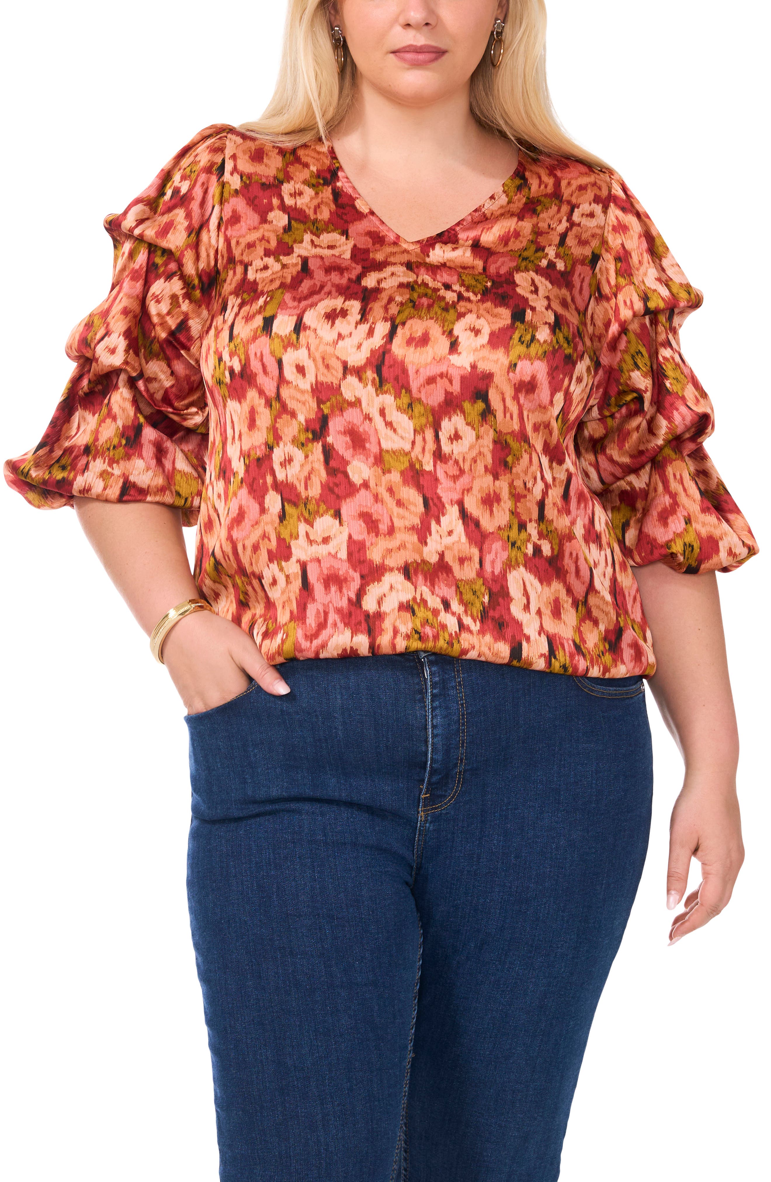 vince camuto long sleeve ruffle lurex top