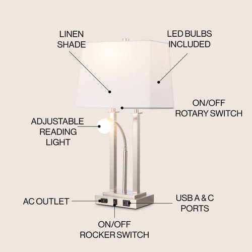 Jonathan Y Blaire 23.75" 2-light Modern Farmhouse Metal Led Table Lamp With Usb Charging Port In Nickel