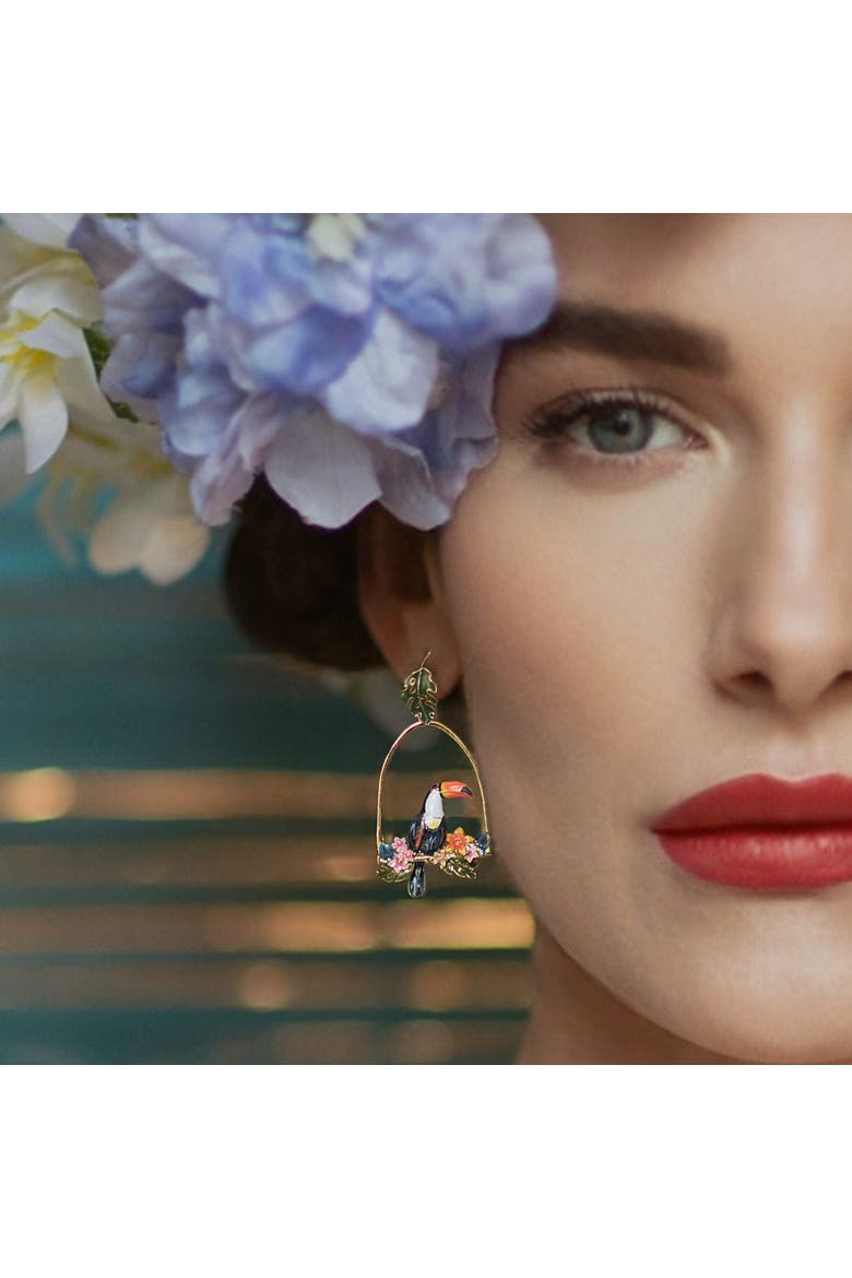 Toucan Hoop Drop Earrings, Alternate, color, Toucan