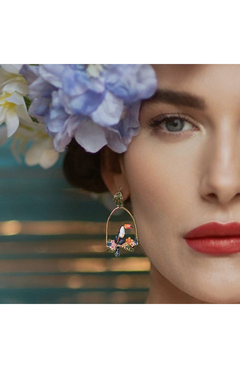 Bill Skinner Studio Toucan Hoop Drop Earrings, Alternate, color, Toucan