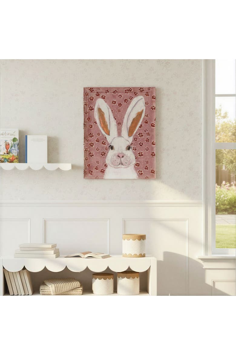 Wood Framed Glass Wall Décor with Rabbit Image, Alternate, color, Pink