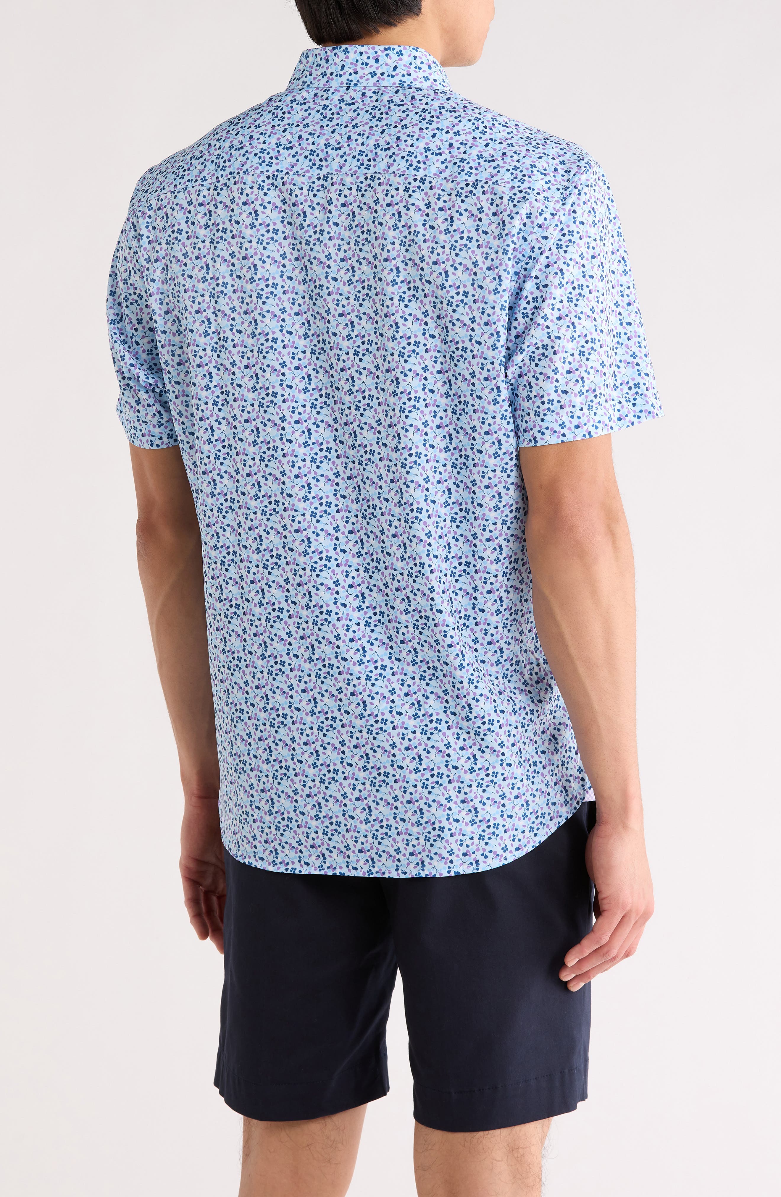 Slim Fit Abstract Leaf Print Short Sleeve Button-Down Shirt - image 2