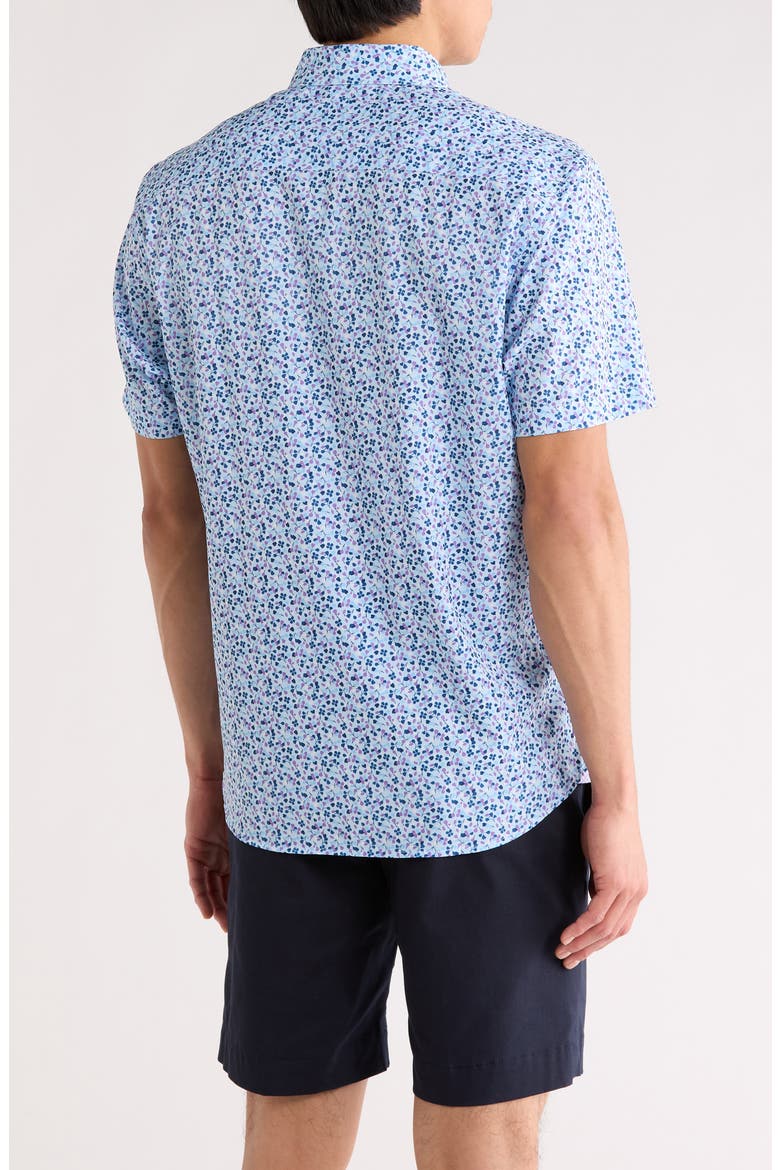 Slim Fit Abstract Leaf Print Short Sleeve Button-Down Shirt, Alternate, color, BLUE/ PURPLE