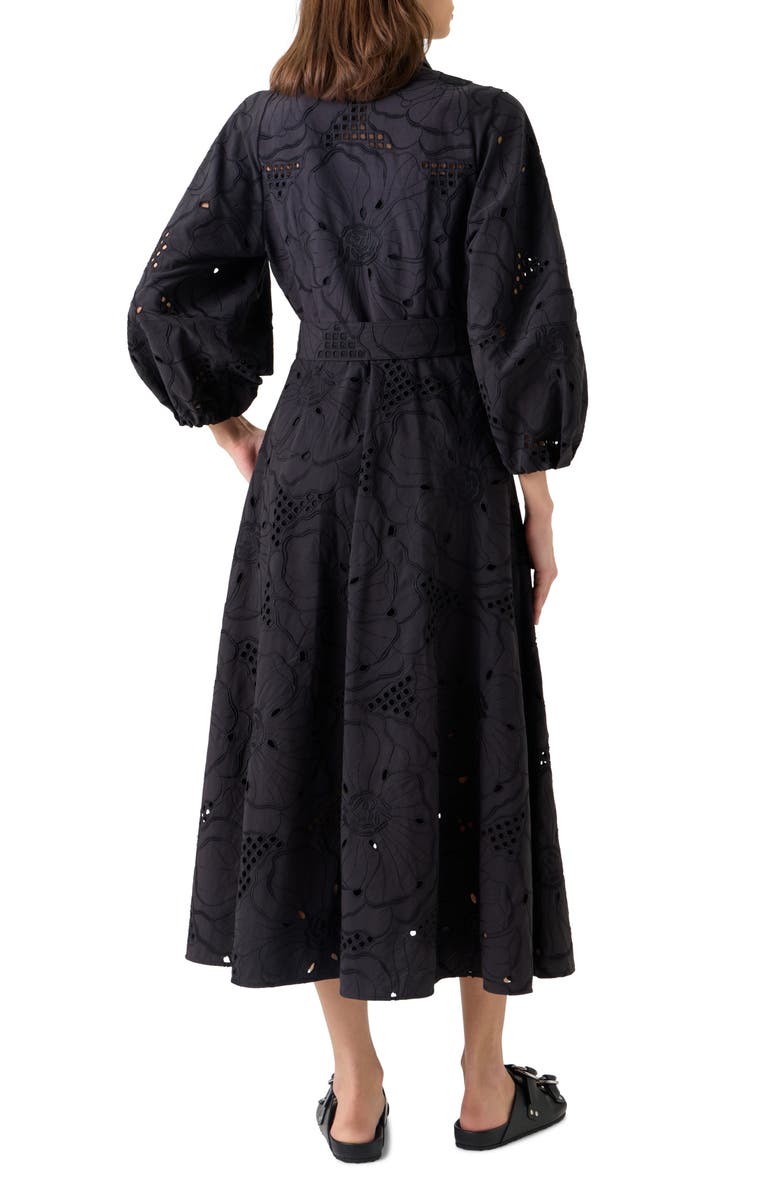 Akris punto Floral Embroidered Eyelet Cotton Poplin Shirtdress, Alternate, color, Black