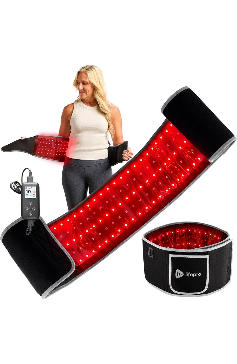 Lifepro Allevared Red Light Therapy Belt Infrared 660nm and 850nm lights, Main, color, Black/Grey
