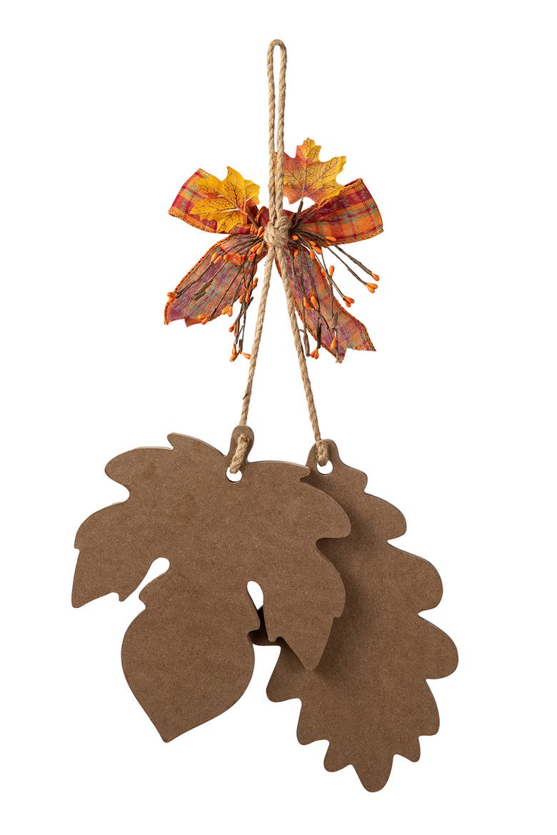 Fall Wooden Maple Leaves with Bowknot Door Hanger, Alternate, color, Orange