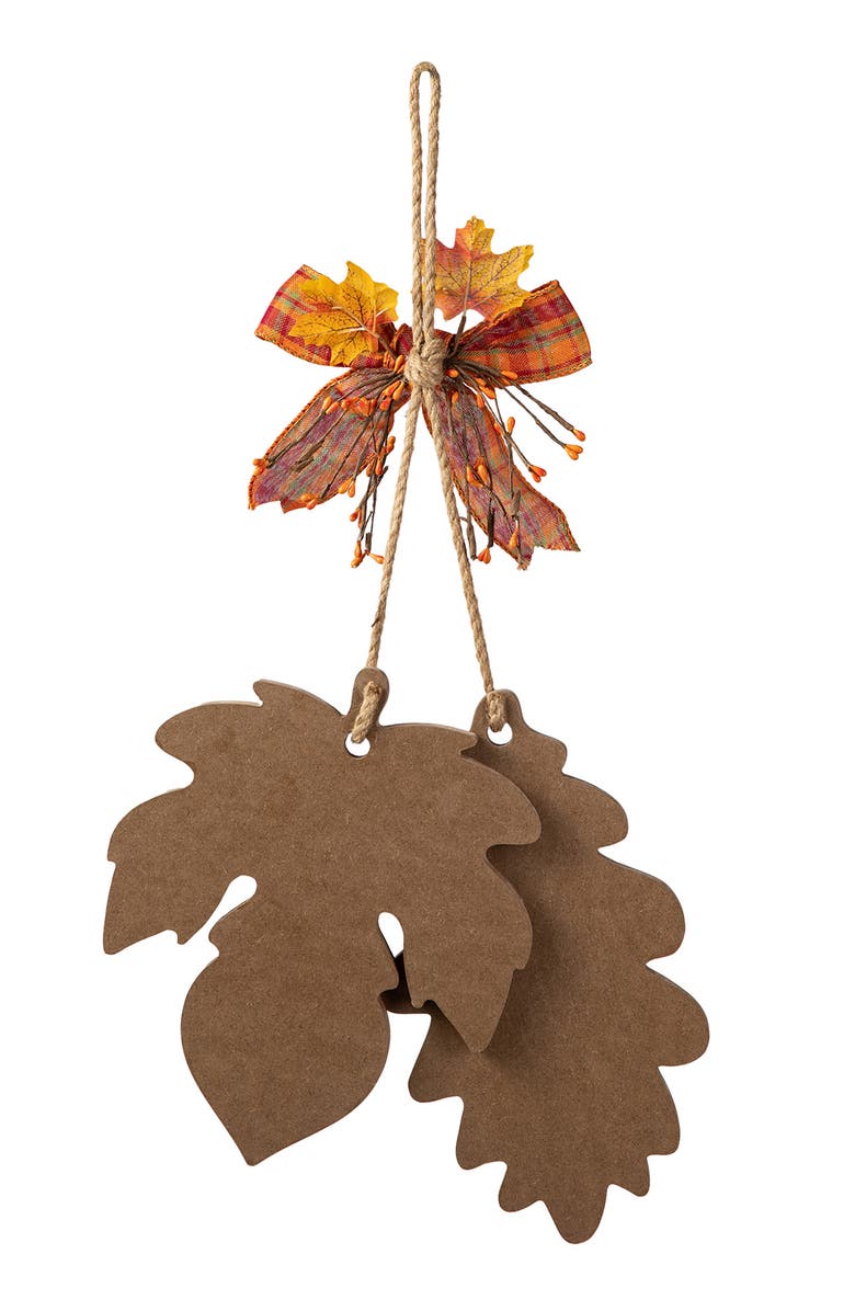 Glitzhome Fall Wooden Maple Leaves with Bowknot Door Hanger, Alternate, color, Orange