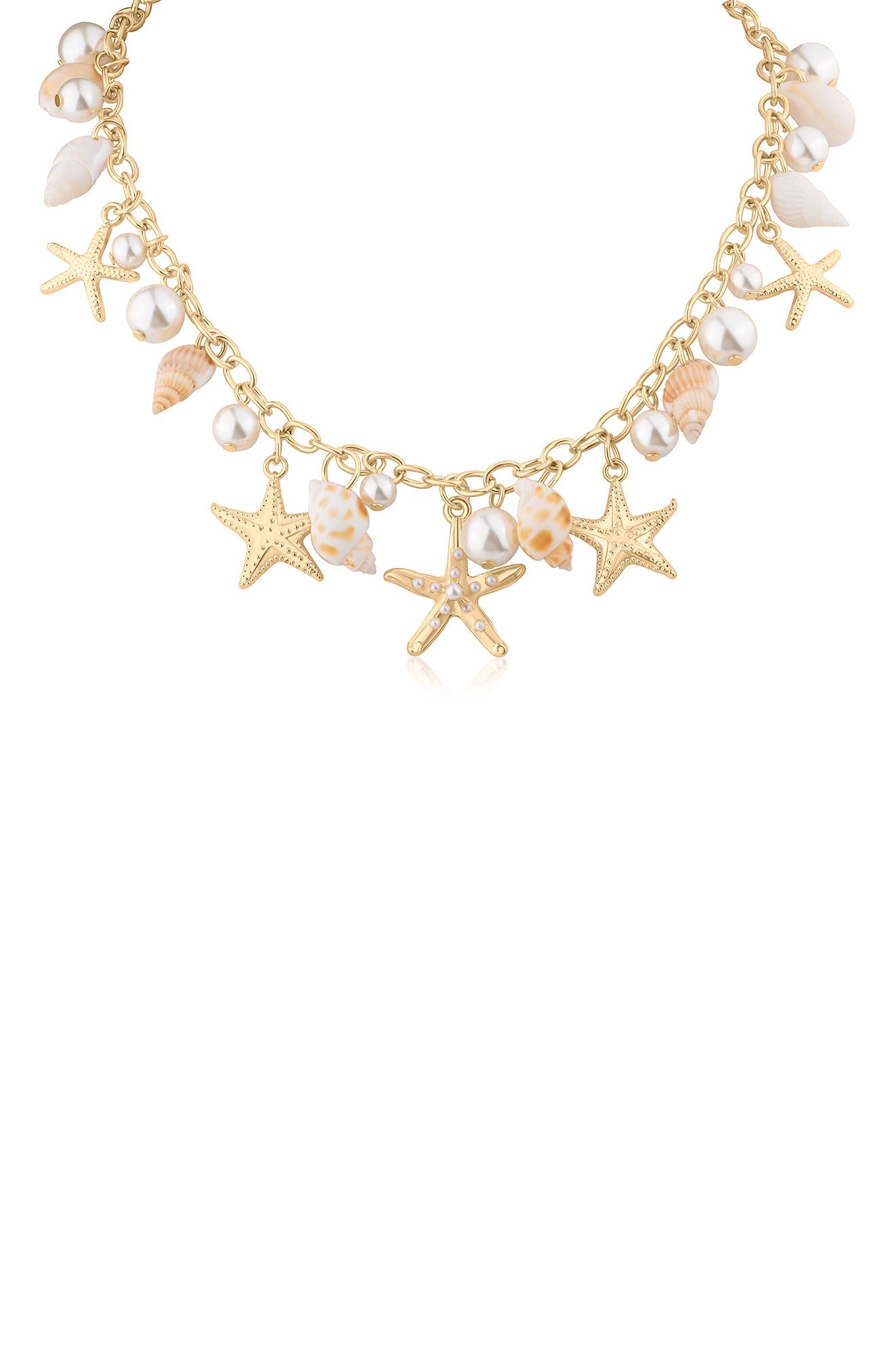 Shell & Faux Pearl Charm Necklace