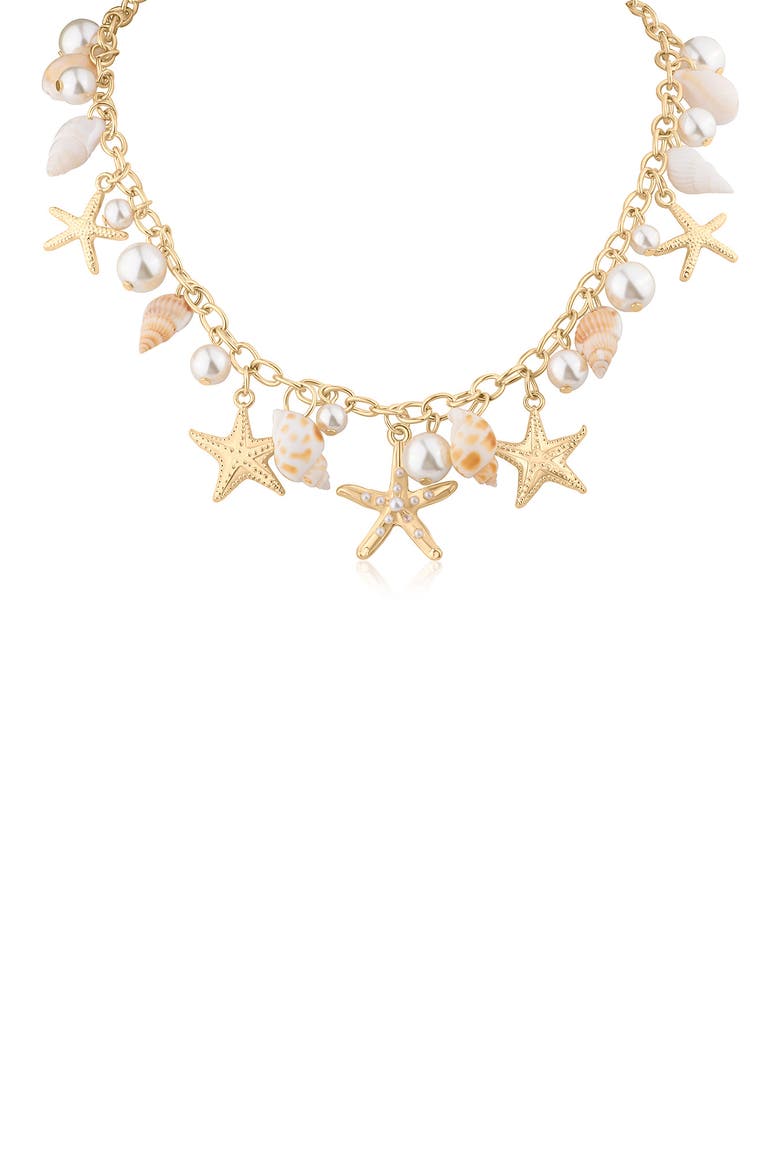 Shell & Faux Pearl Charm Necklace (Nordstrom Exclusive), Main, color, WHITE/ GOLD