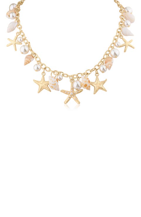 Shell & Faux Pearl Charm Necklace