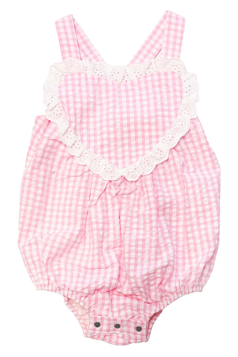 Seersucker Heart Romper, Main, color, PINK/ WHITE
