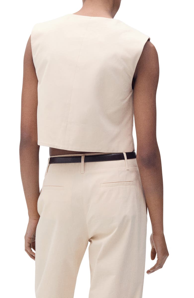 MANGO Button Cotton Crop Top, Alternate, color, Ecru