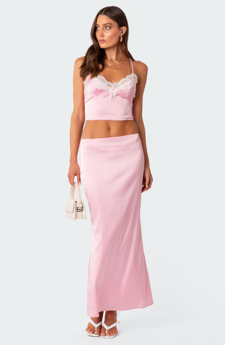 EDIKTED Brandi Low Rise Satin Maxi Skirt, Alternate, color, 
