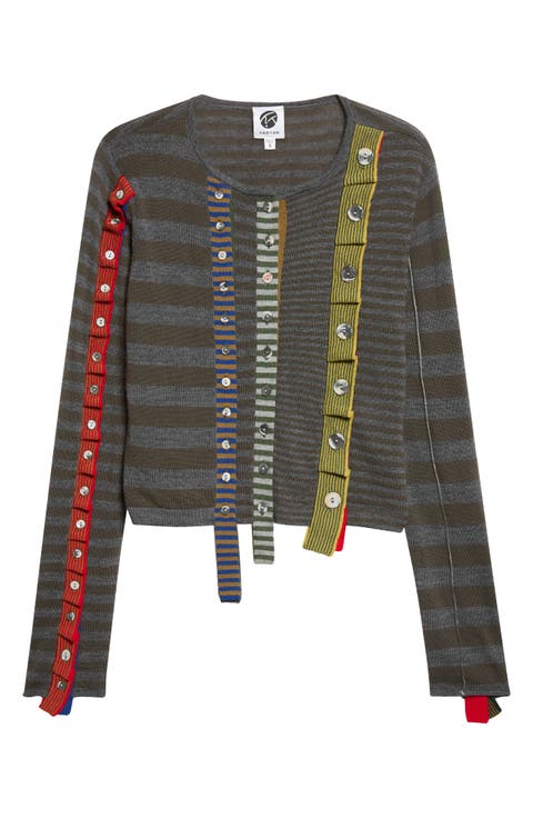 Mismatch Placket Merino Wool Cardigan