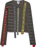 YanYan Mismatch Placket Merino Wool Cardigan