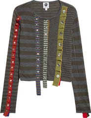 YanYan Mismatch Placket Merino Wool Cardigan