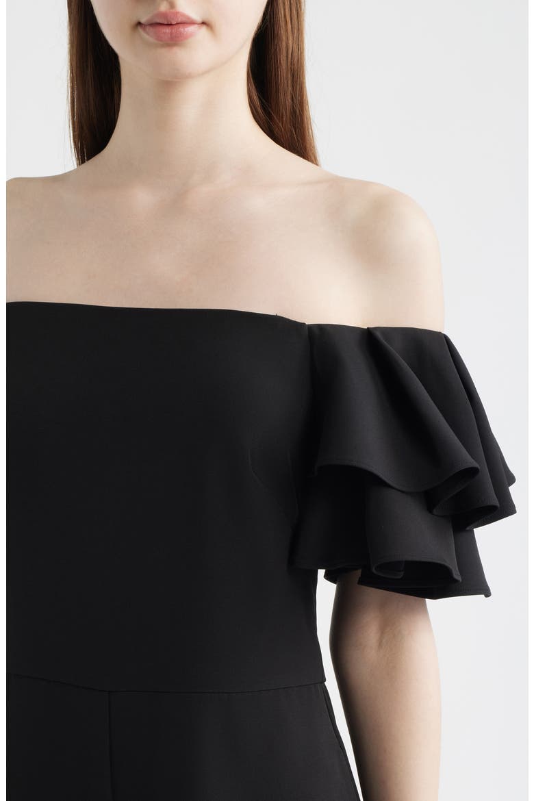 Ruffle Sleeve Off the Shoulder Jumpsuit, Alternate, color, BLACK