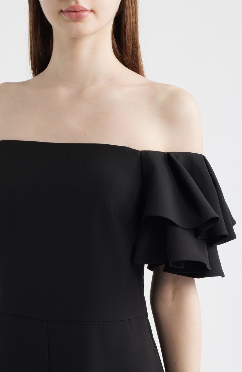 Eliza J Ruffle Sleeve Off the Shoulder Jumpsuit, Alternate, color, Black