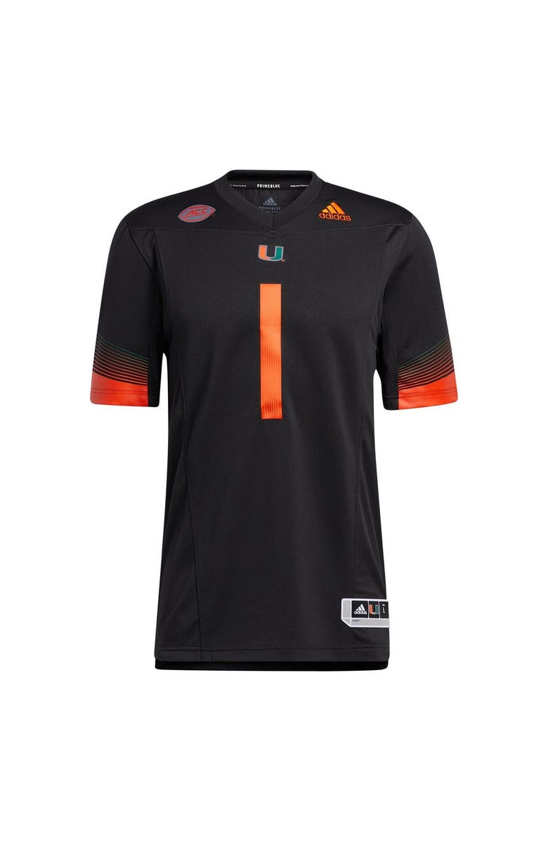 adidas Men's adidas #1 Black Miami Hurricanes Premier Strategy Jersey, Alternate, color, 