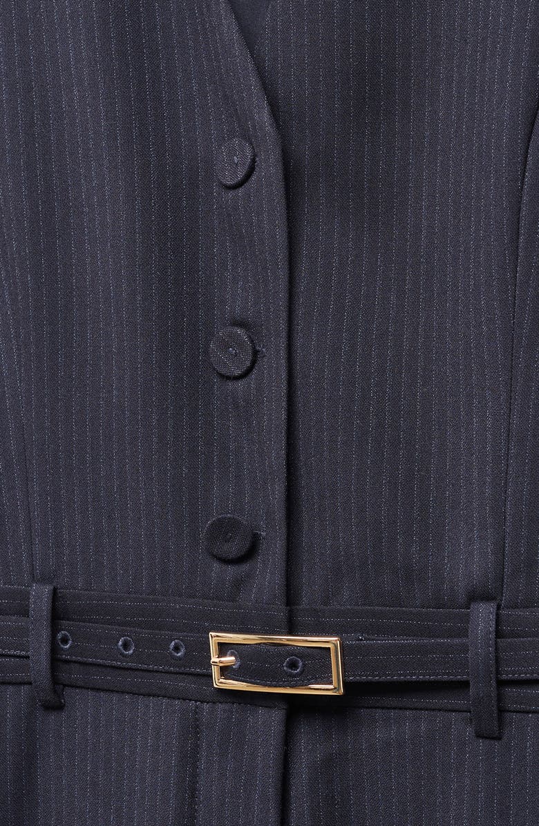 MANGO Pinstripe Belted Button Front Jumpsuit, Alternate, color, 