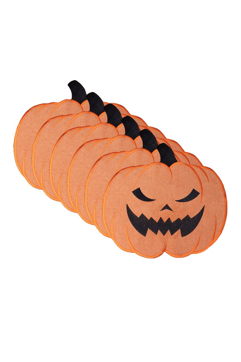 Jack O' Lantern Set of 6 Round Halloween Placemats 17", Main, color, Orange