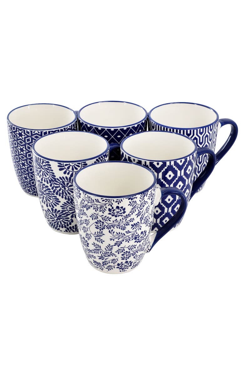 Declan 6 Piece 12 Ounce Assorted Stoneware Mug Set, Main, color, Blue