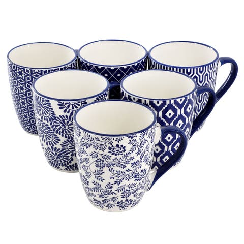 Declan 6 Piece 12 Ounce Assorted Design Stoneware Mug Set