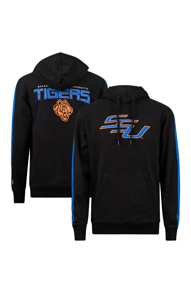 FISLL Men's FISLL Black Savannah State Tigers Oversized Stripes Pullover Hoodie, Main, color, 