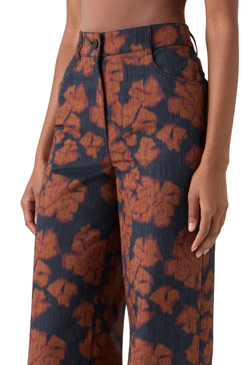 Coop Ikat Floral High Waist Cotton Blend Canvas Pants, Alternate, color, BLACK DENIM-ORANGE