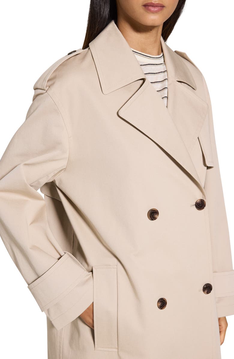 Theory Oversize Stretch Cotton Trench Coat, Alternate, color, Soft Taupe