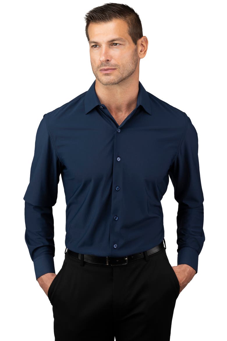 Solid Trim Fit Long Sleeve Dress Shirt, Alternate, color, TONY BLUE
