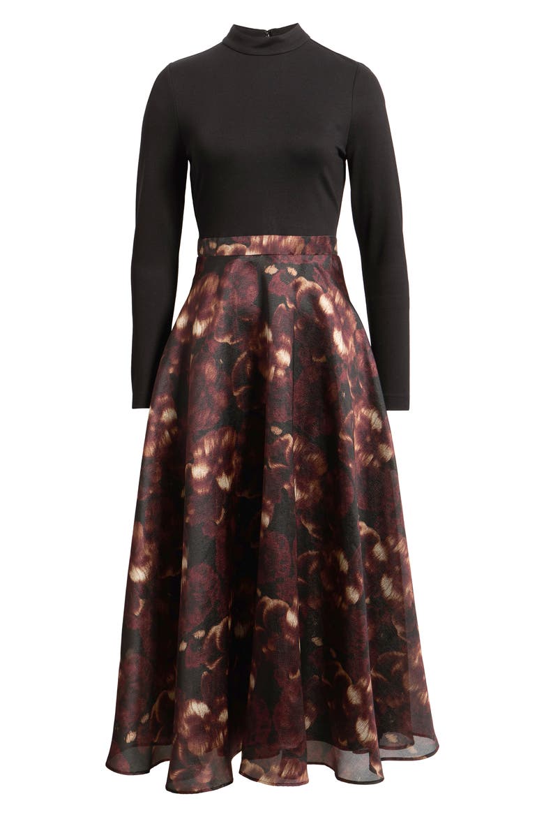 Mock Neck Fit and Flare Dress, Alternate, color, ANNE BLACK MULTI