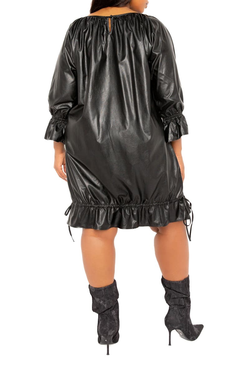Drawstring Hem Faux Leather Shift Dress, Alternate, color, BLACK