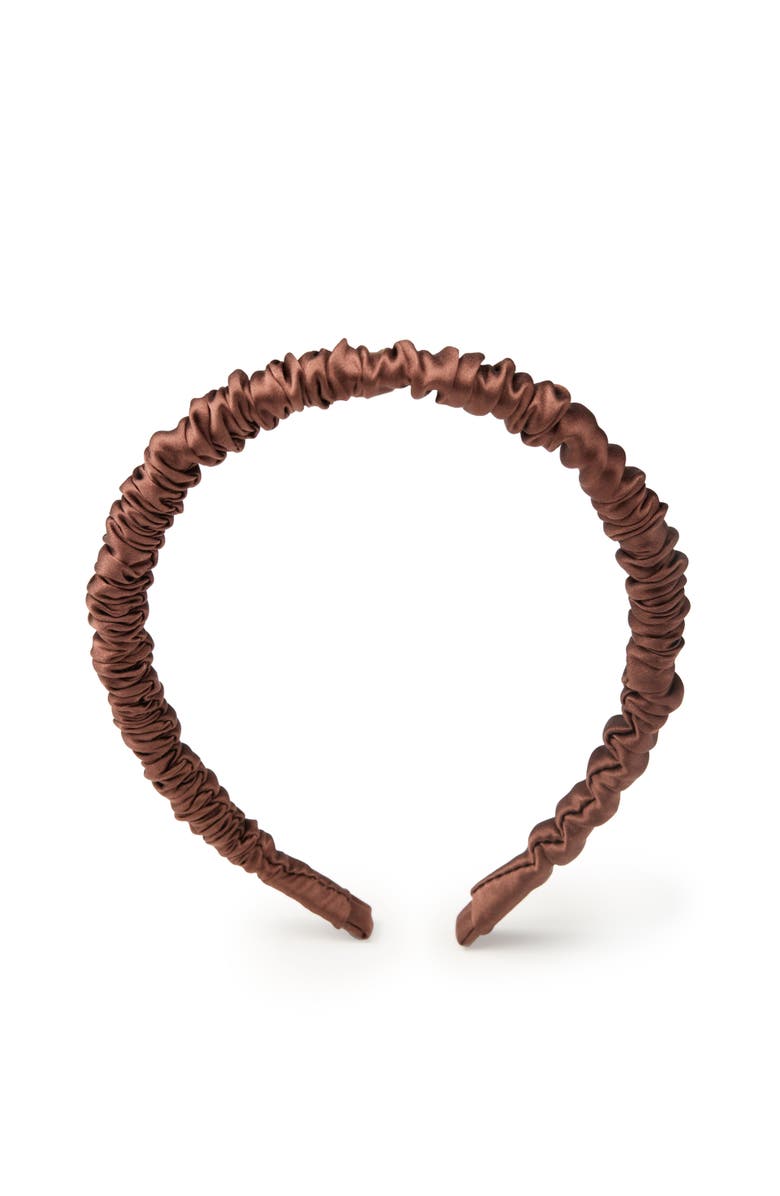 OLAH Scrunched Silk Skinny Headband, Alternate, color, Coffee