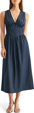 Adelyn Rae Arabelle Corset Chambray Midi Dress
