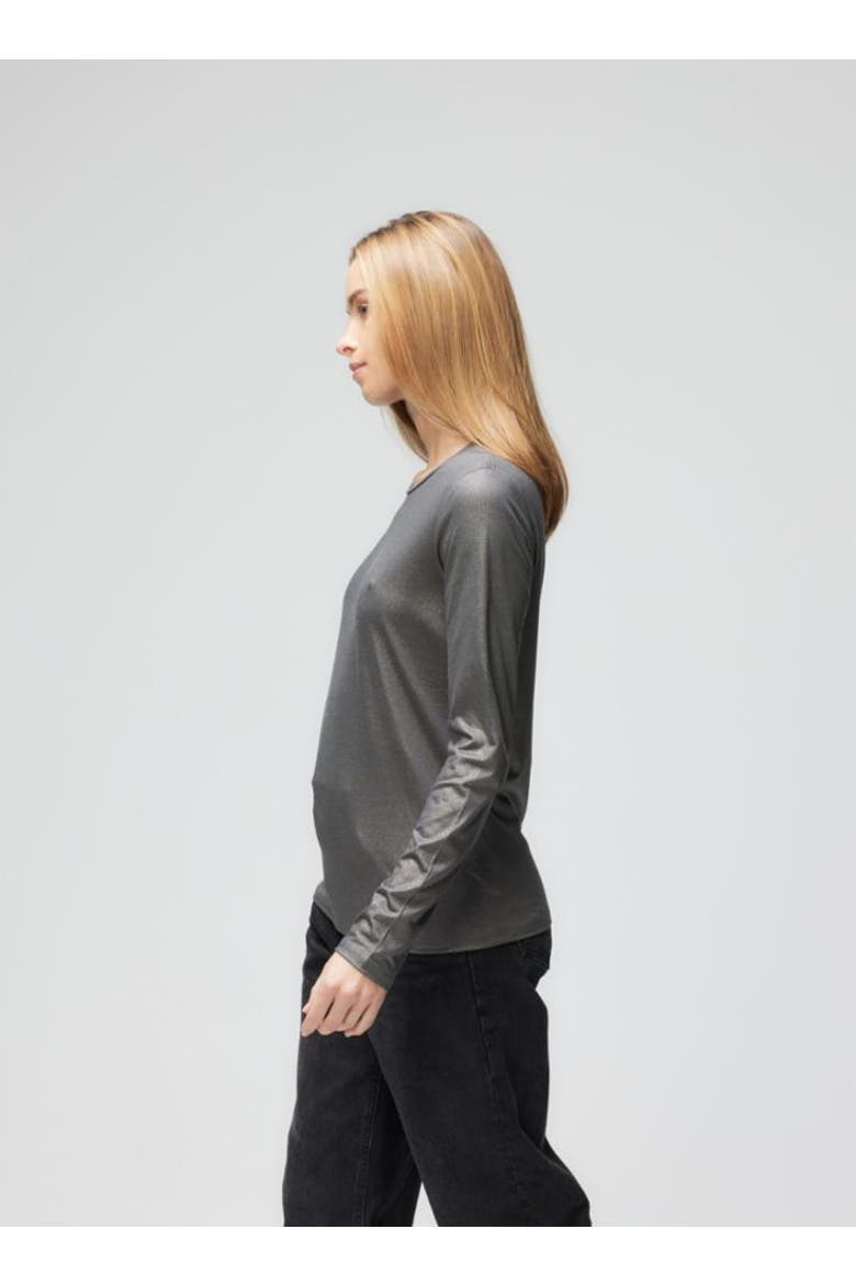 Lyocell Cotton Metallic Long Sleeve Crewneck, Alternate, color, CARBONE