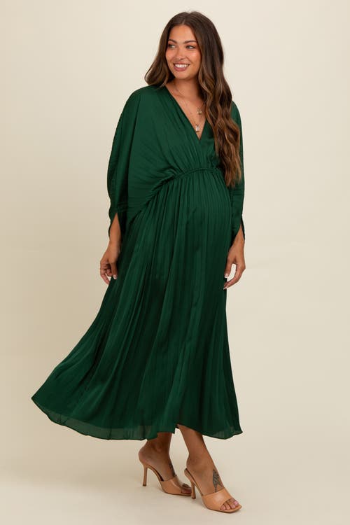 Pinkblush Satin Pleated V-neck Maxi Dress In Green