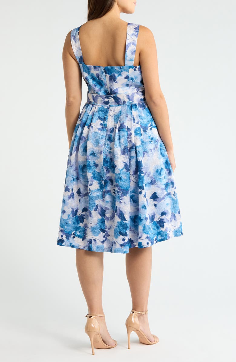 Tahari ASL Floral Print Belted Sleeveless Dress, Alternate, color, Blue Multi