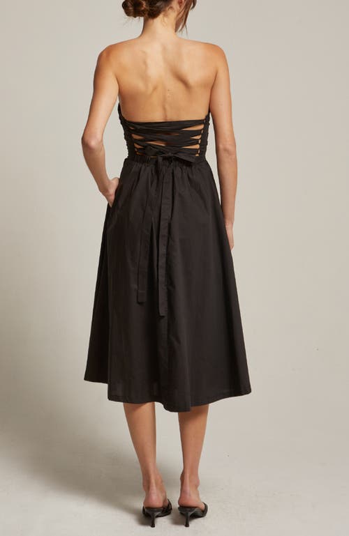 Crescent Lace Up Back Poplin Midi Dress In Brown