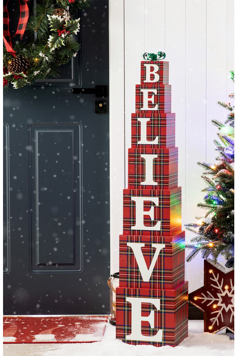 42"H Wooden BELIEVE Double-edge Porch Decor, Alternate, color, Red