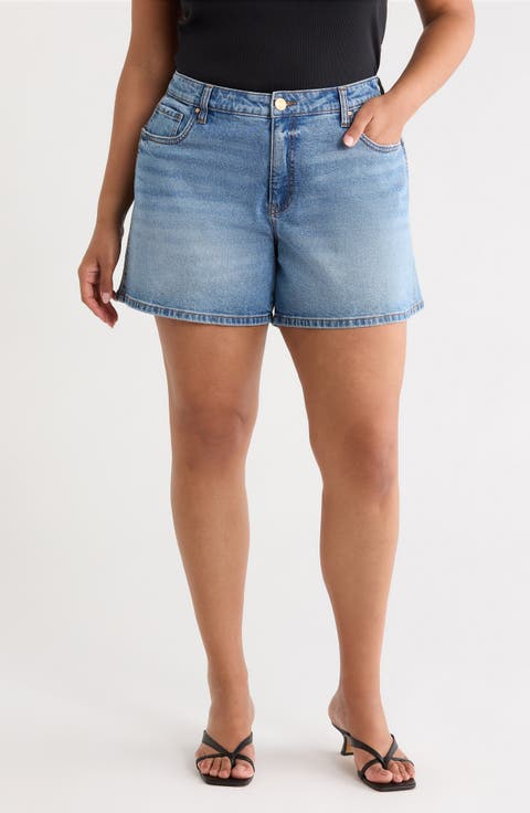 Jane High Waist Denim Shorts (Peaceful) (Plus)